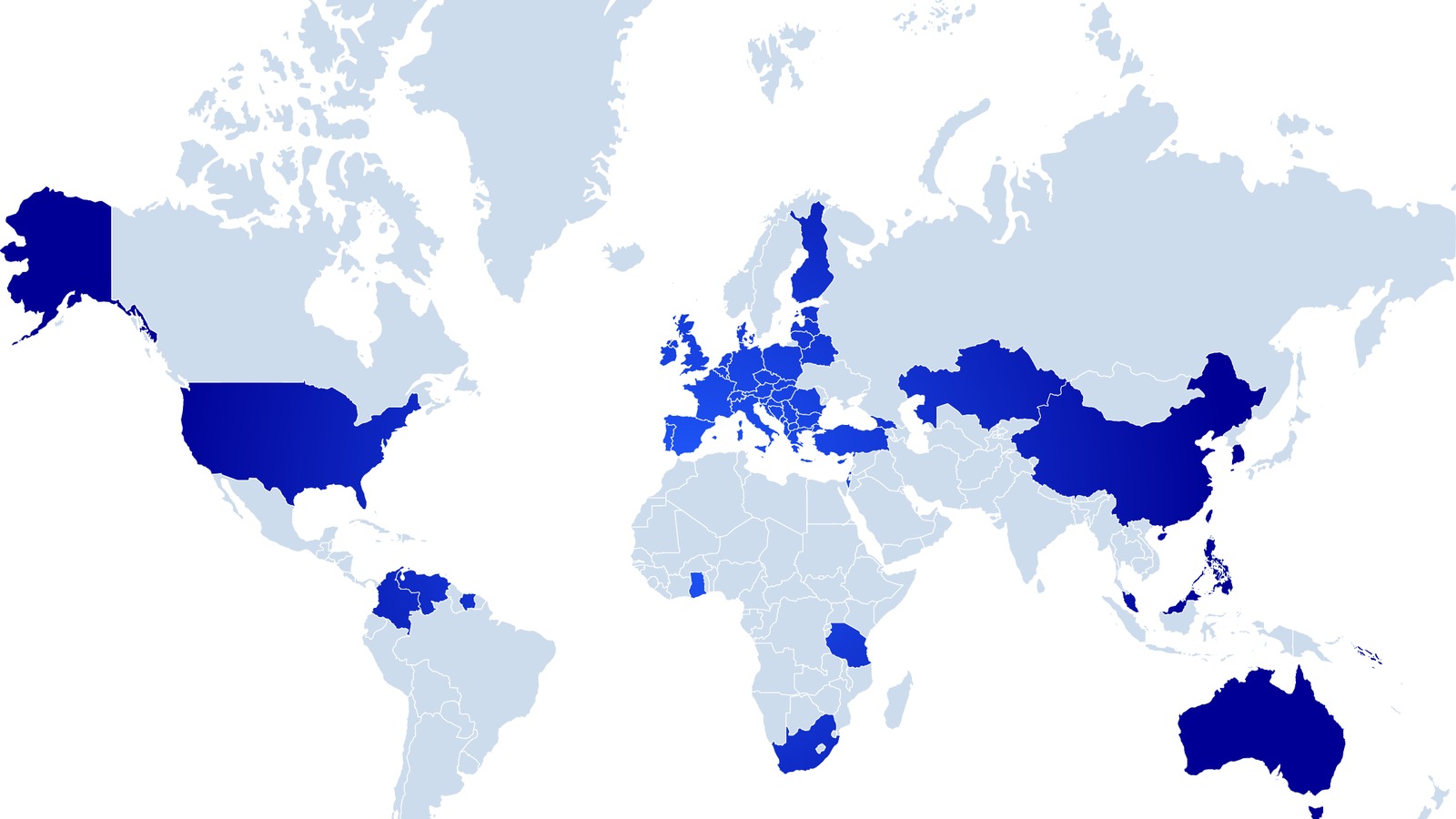 World map highlighting the countries Apex Live Gaming supplies